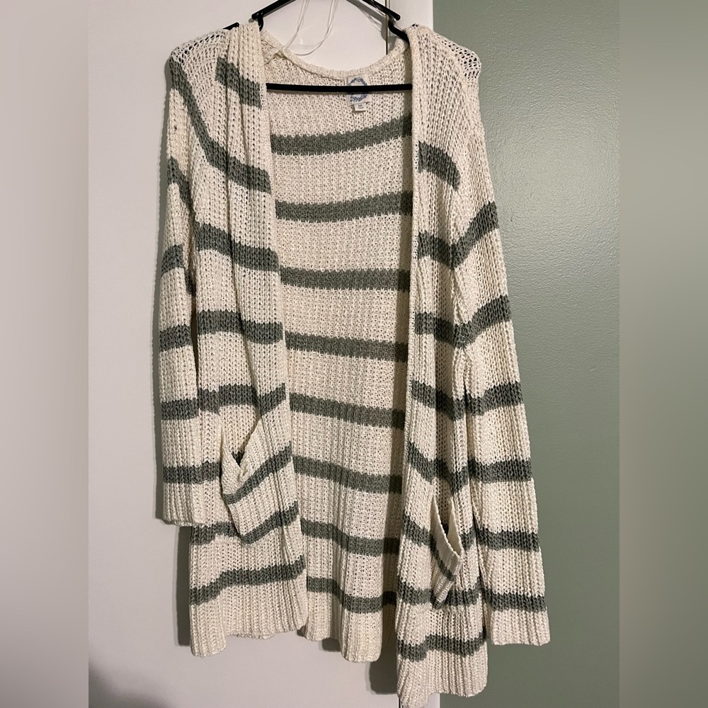 Blue Rain Cream & Olive Striped Cardigan - Medium